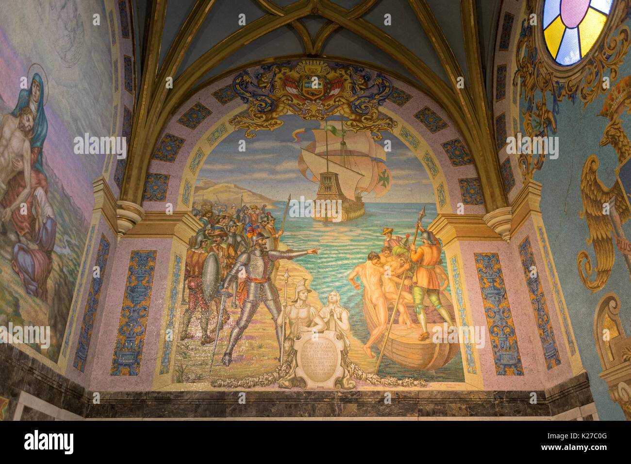 Mozaic of  the conquistador Francisco Pizarro The Basilica Cathedral Lima Peru Stock Photo