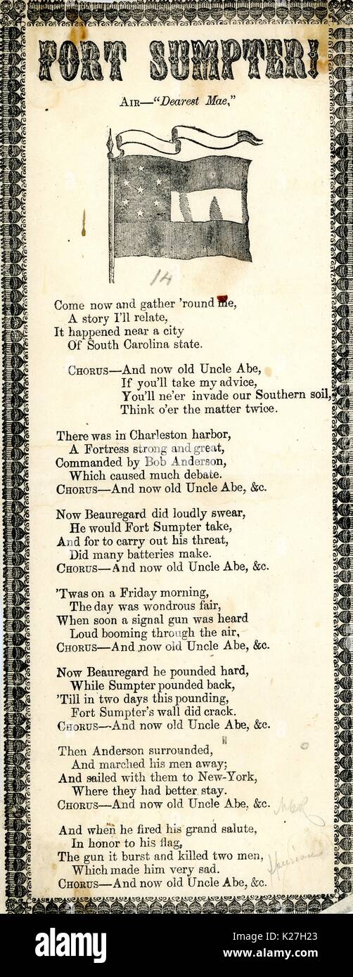 Broadside from the American Civil War entitled 'Port Sumpter!', detailing a Confederate victory. 1863. Stock Photo