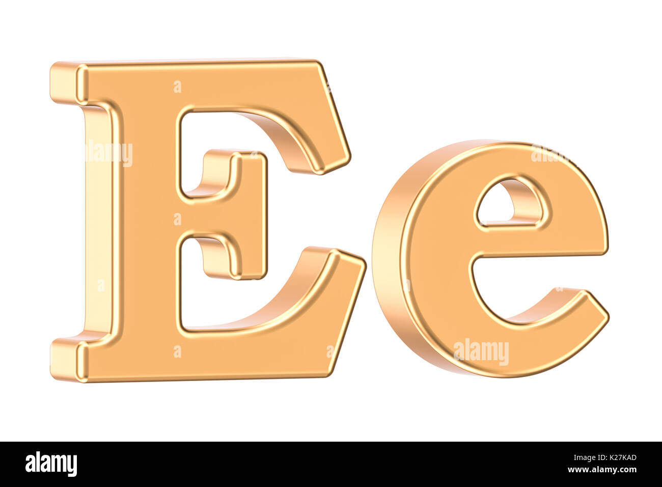 English golden letter E, 3D rendering isolated on white background ...