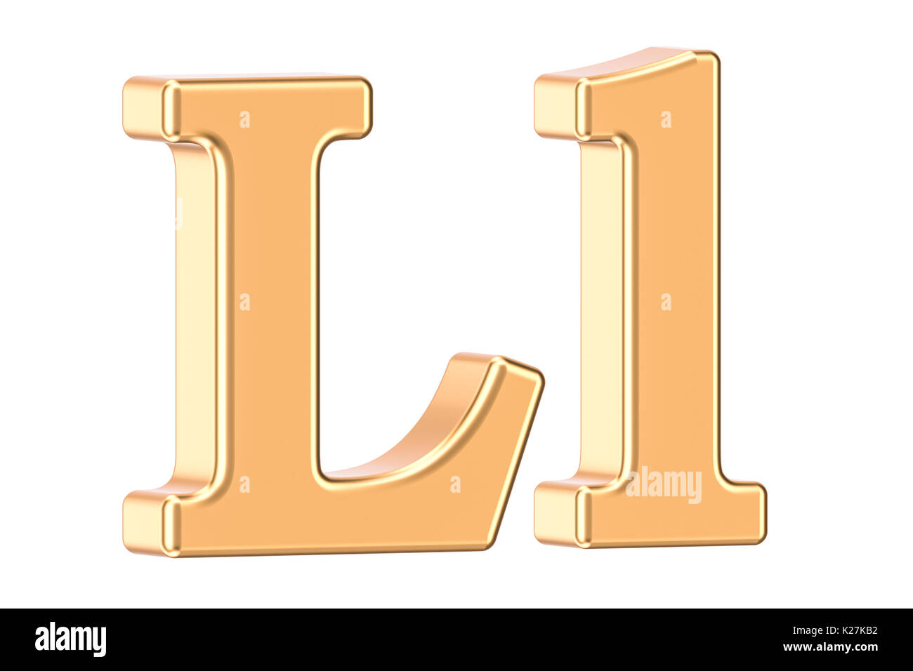 English golden letter L, 3D rendering isolated on white background ...
