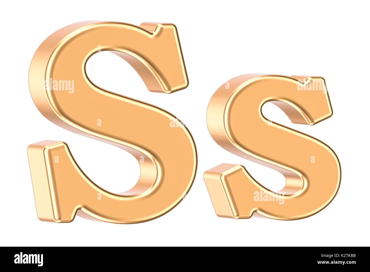 English golden letter S, 3D rendering isolated on white background Stock Photo