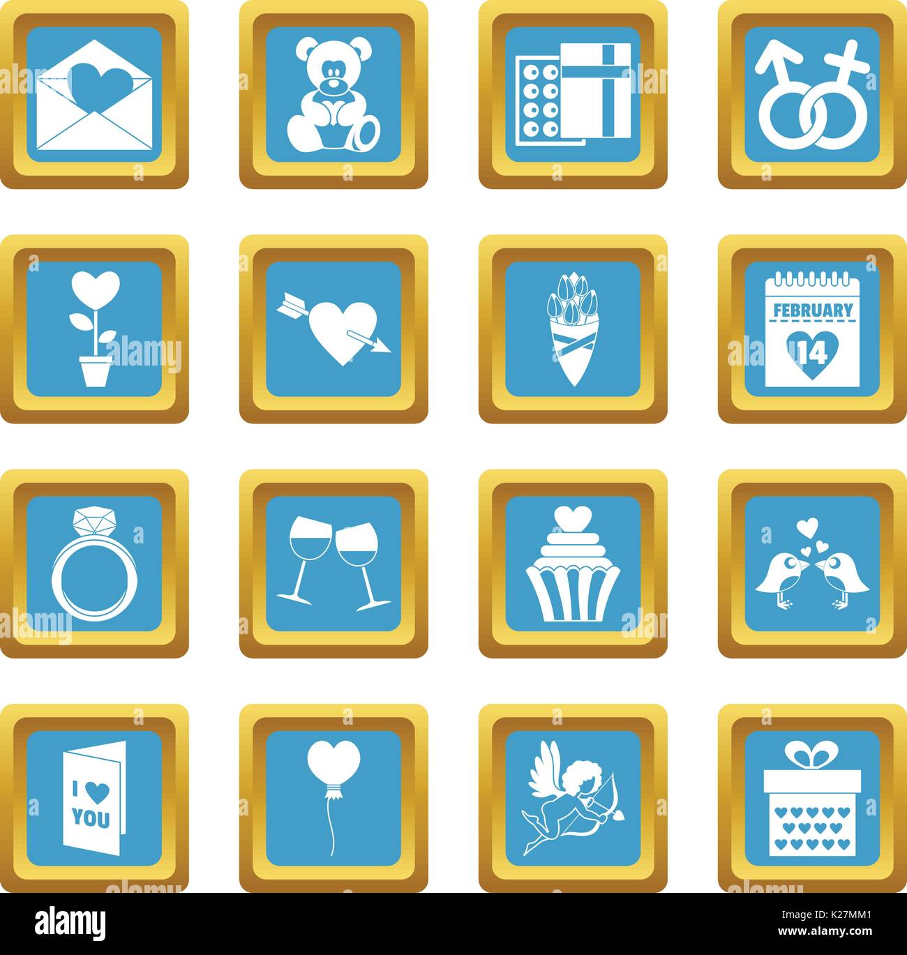 Saint Valentine icons azure Stock Vector