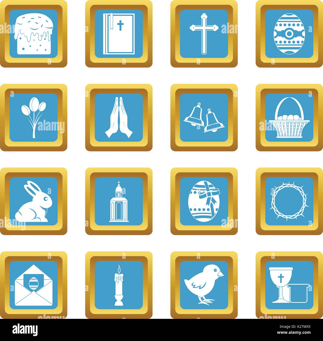 Easter items icons azure Stock Vector