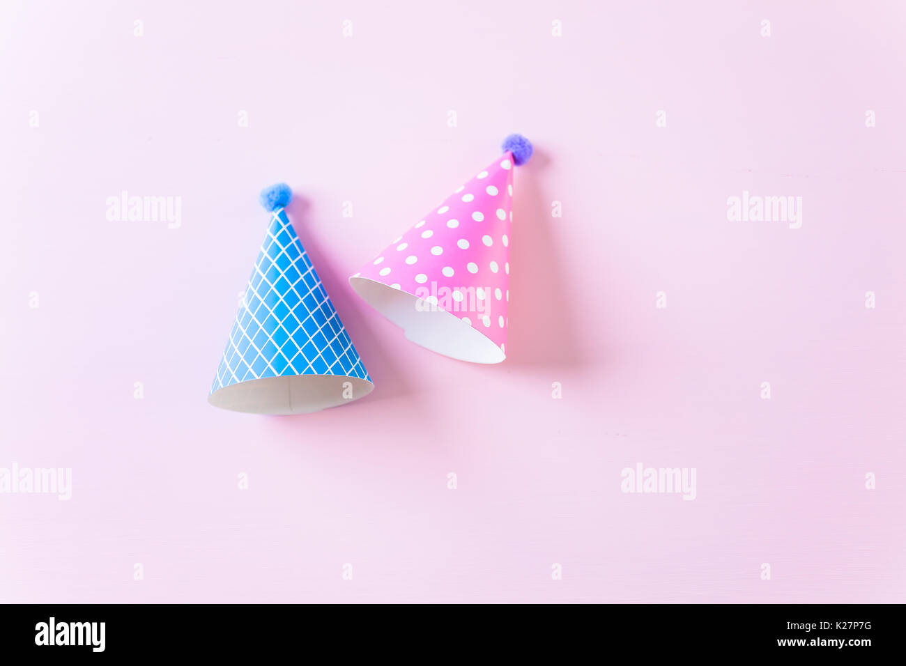Colorful party hats for kids Birthday Party on pink background Stock ...