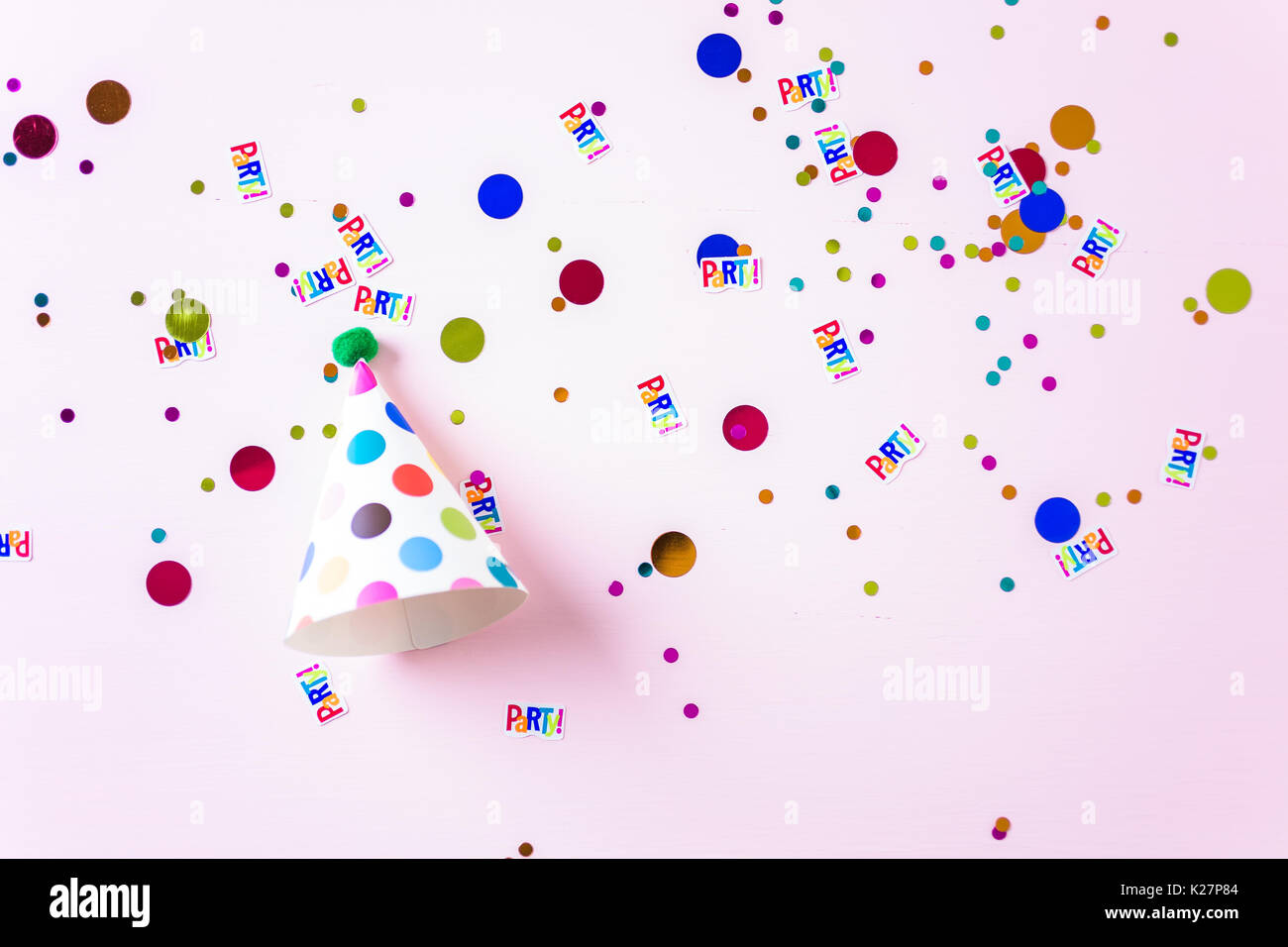 Colorful party hats for kids Birthday Party on pink background Stock ...
