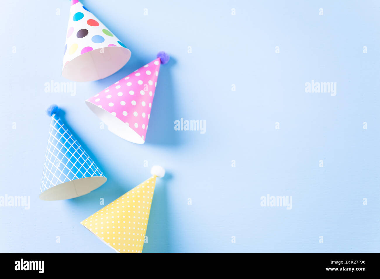 Colorful party hats for kids Birthday Party on blue background Stock ...