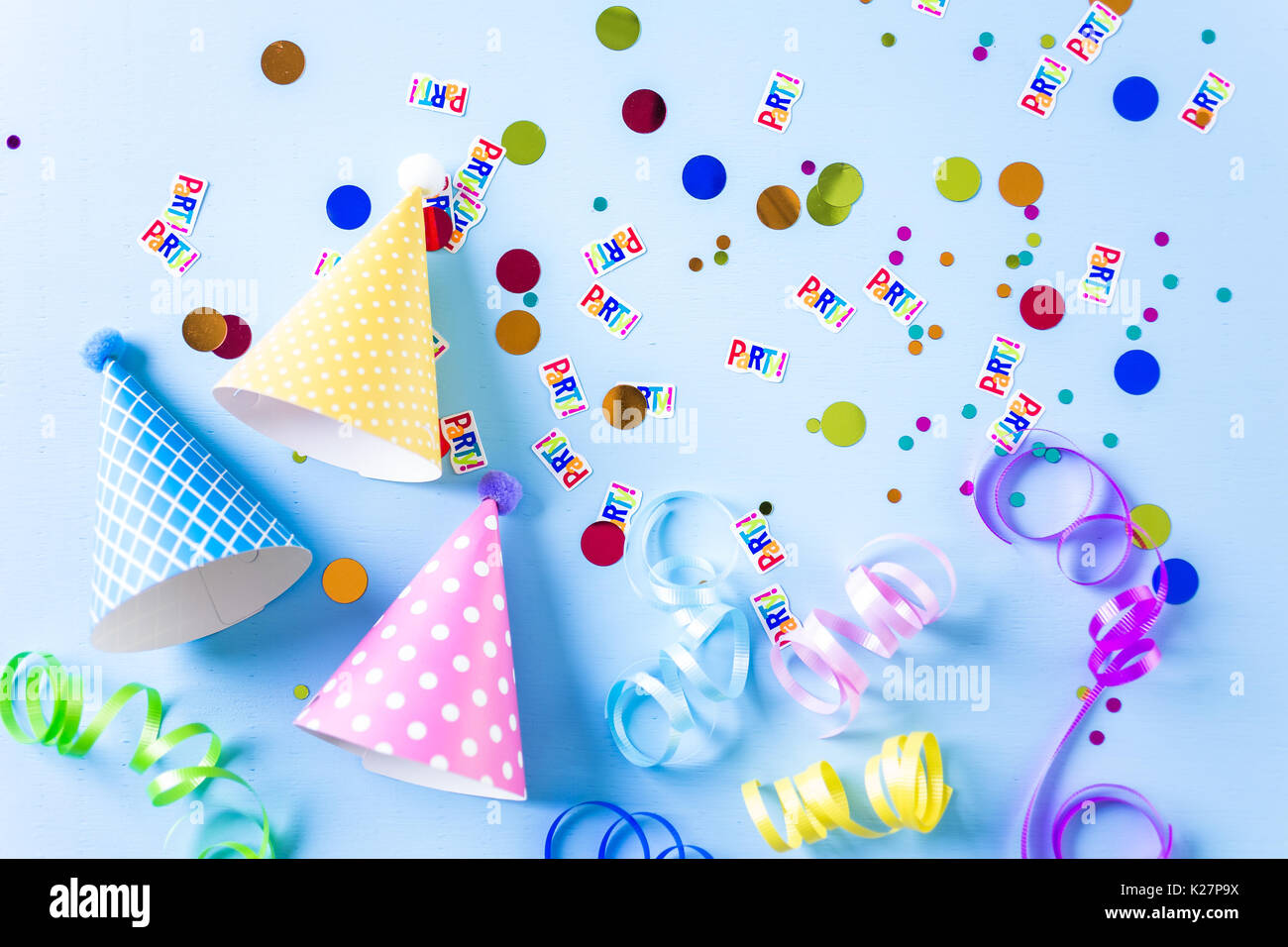 Colorful party hats for kids Birthday Party on blue background Stock ...