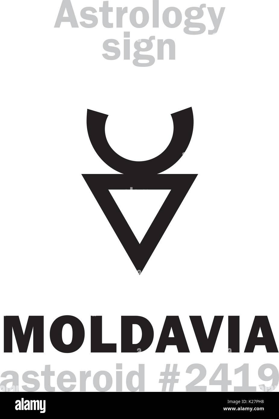 Astrology Alphabet: MOLDAVIA, asteroid #2419. Hieroglyphics character sign (single symbol). Stock Vector