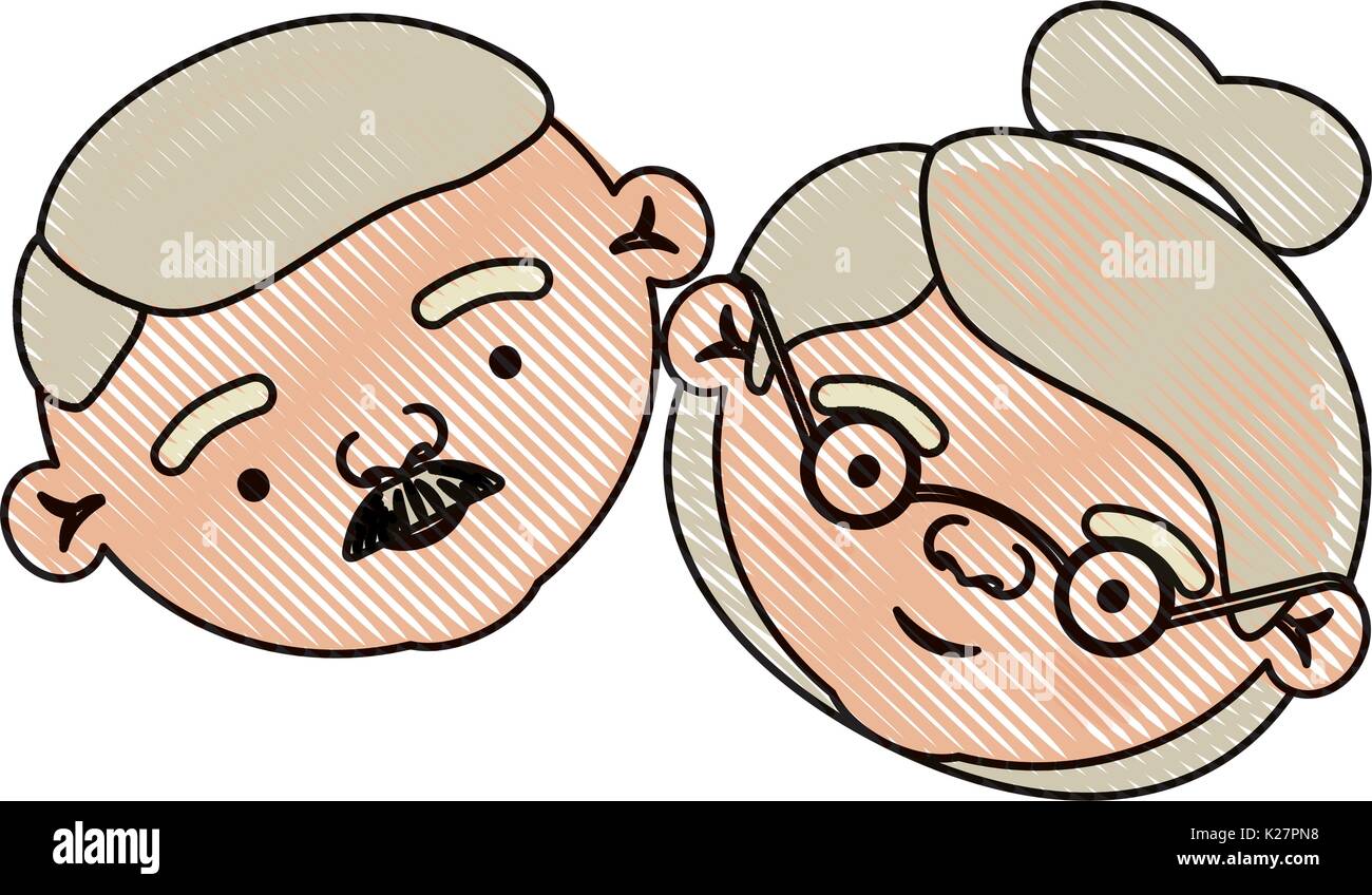 color crayon silhouette of face of elderly couple grandfather with