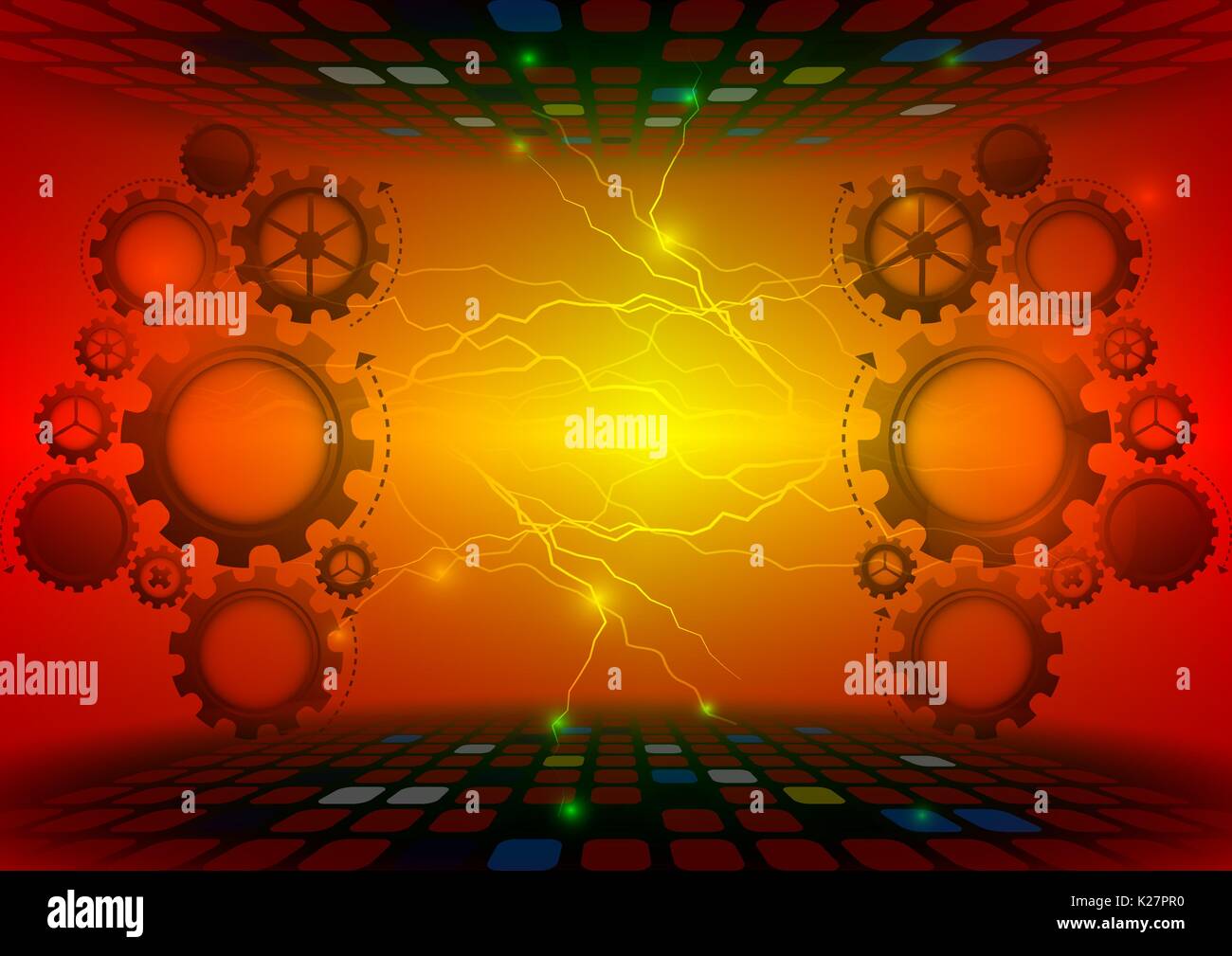 Gear abstract vector red background technology concept Stock Vector