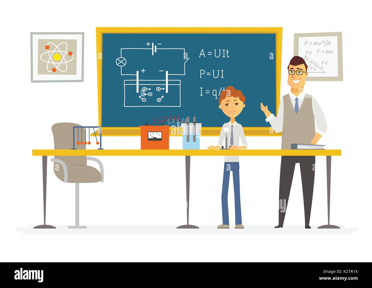 Science lesson at school - modern cartoon people characters illustration Stock Vector