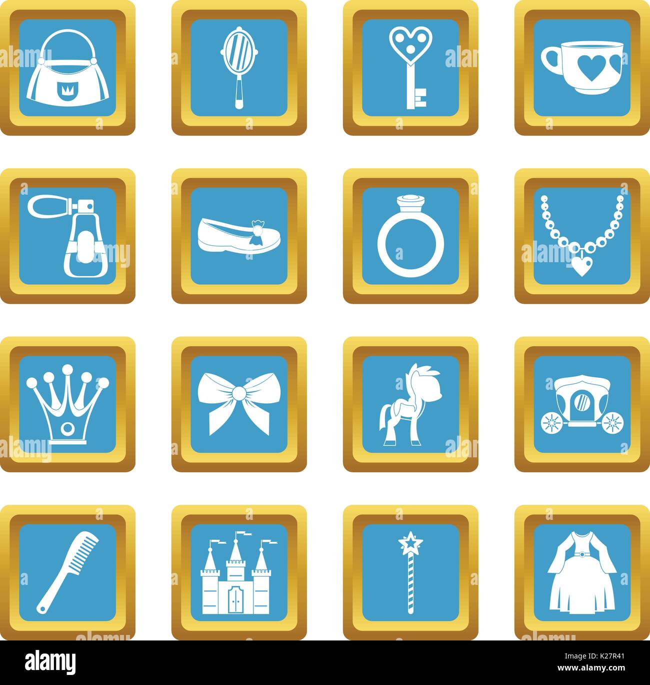 Doll princess items icons azure Stock Vector