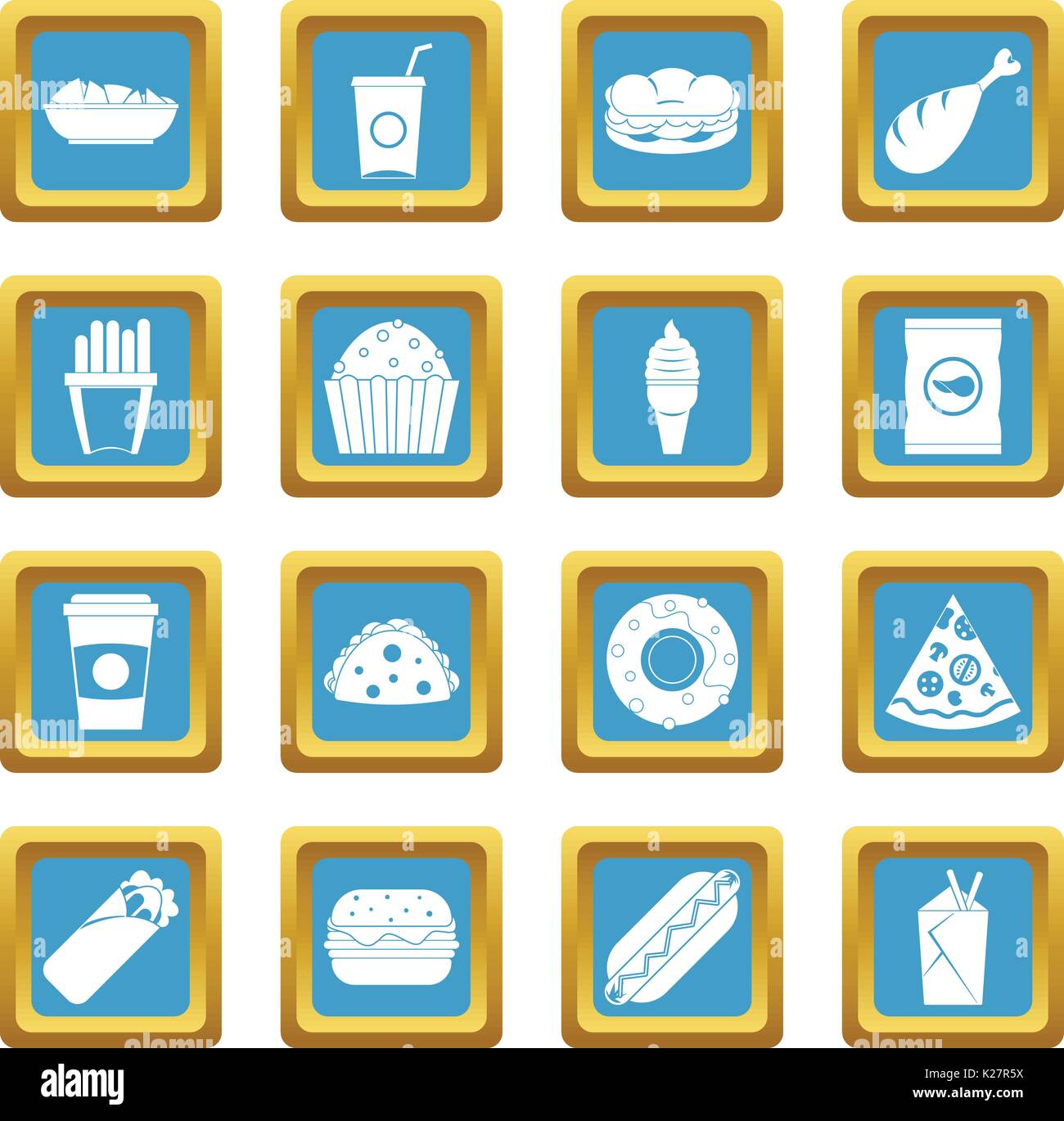 Fast food icons azure Stock Vector