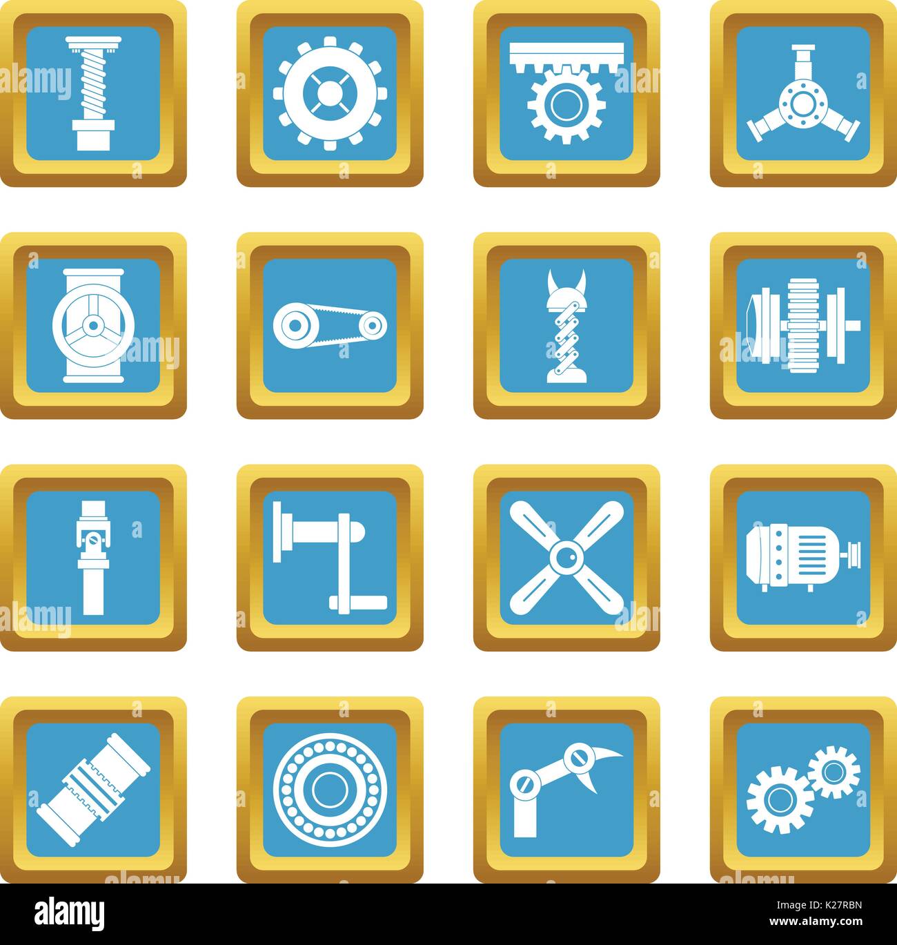 Techno mechanisms kit icons azure Stock Vector