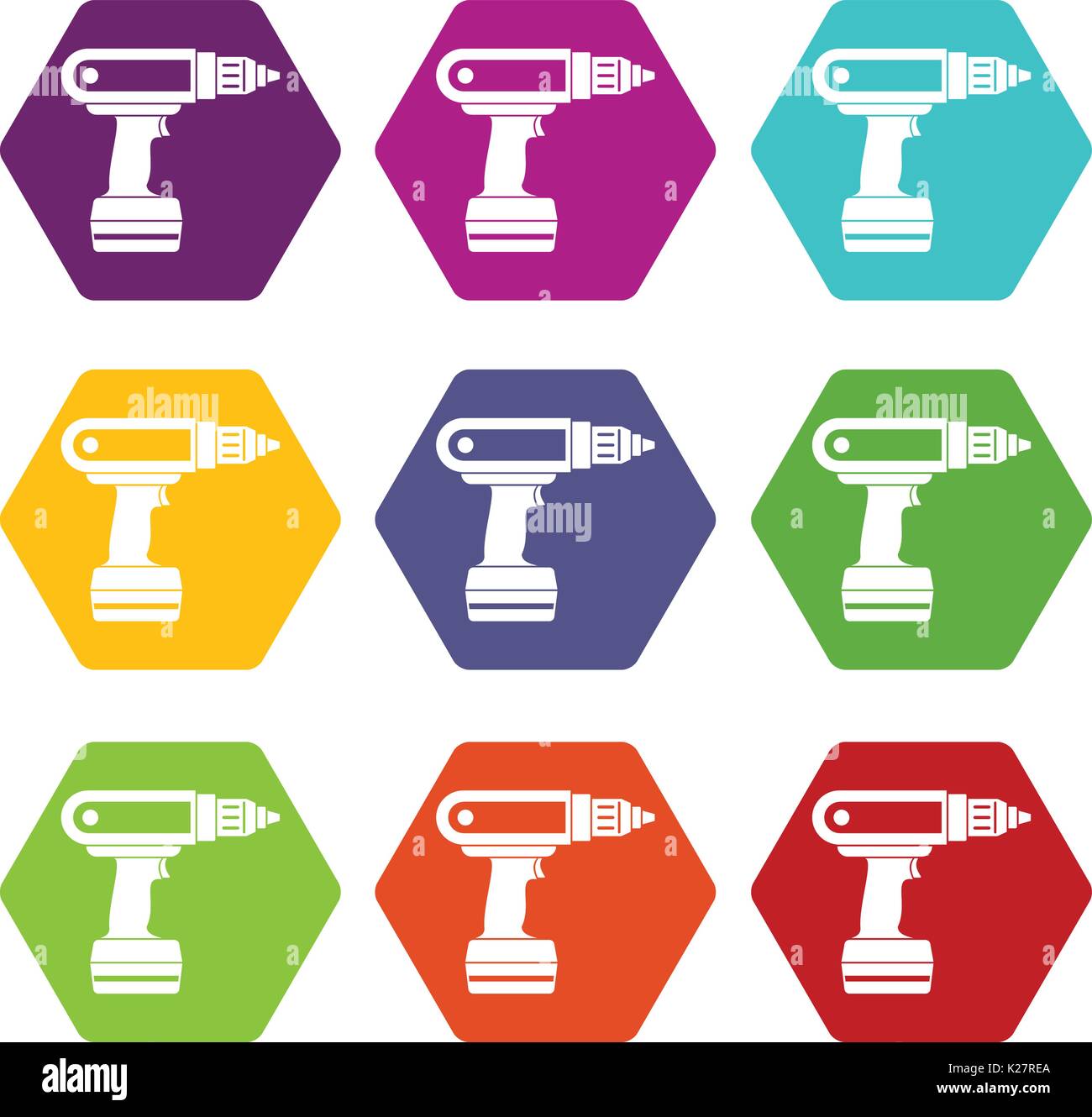 Electric screwdriver drill icon set color hexahedron Stock Vector Image ...