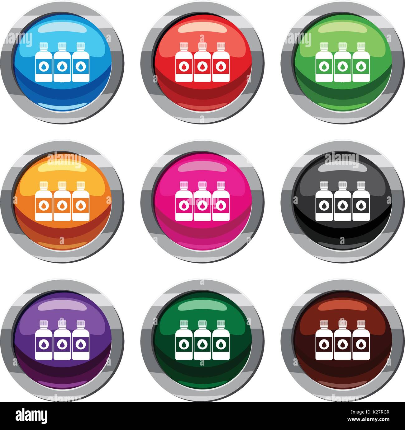 Printer ink bottles set 9 collection Stock Vector