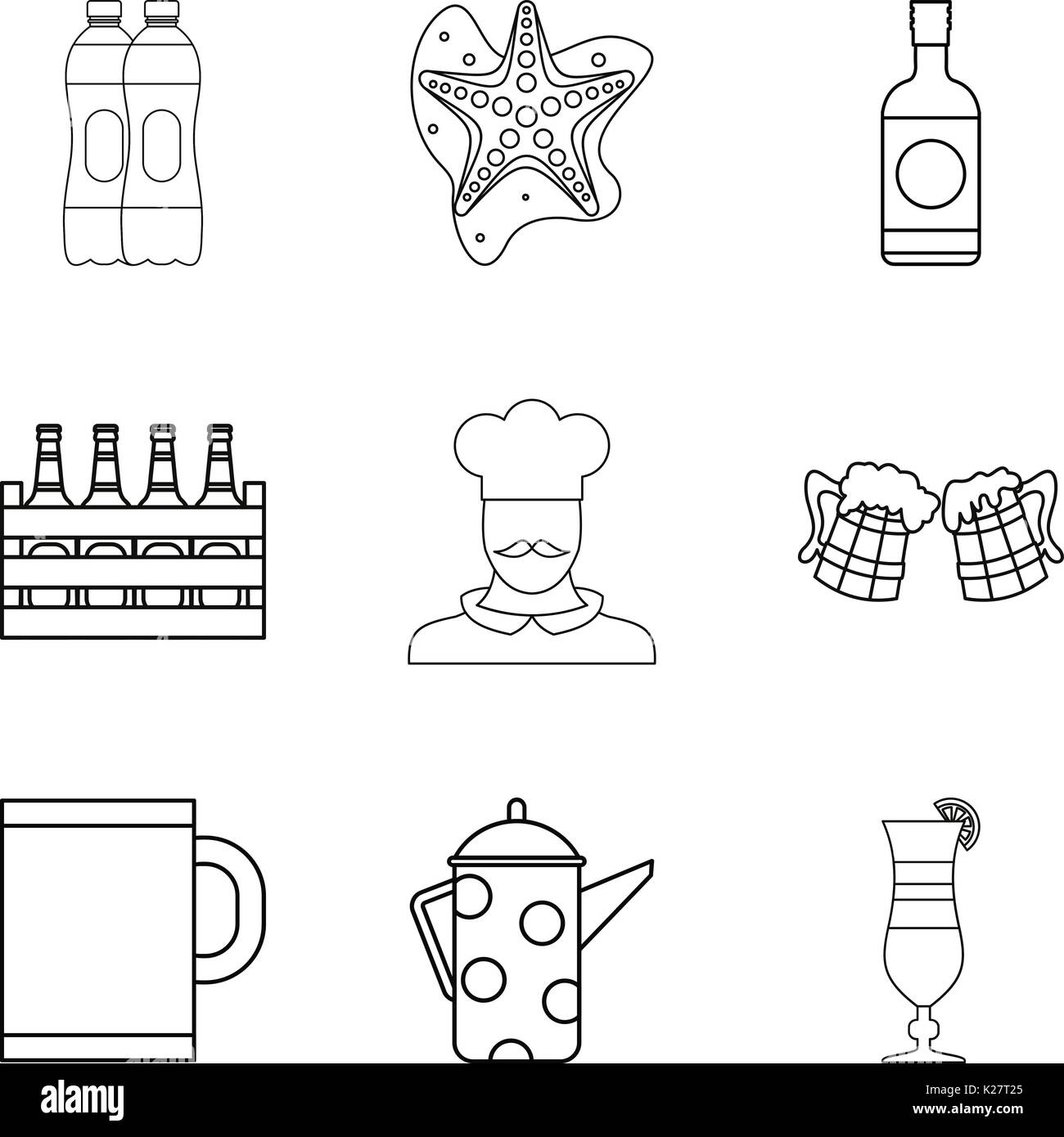 Ale icons set, outline style Stock Vector