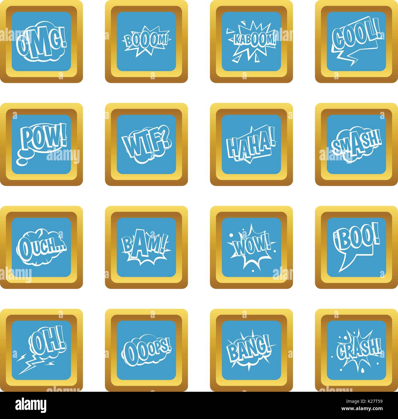 Comic colored sound icons azure Stock Vector