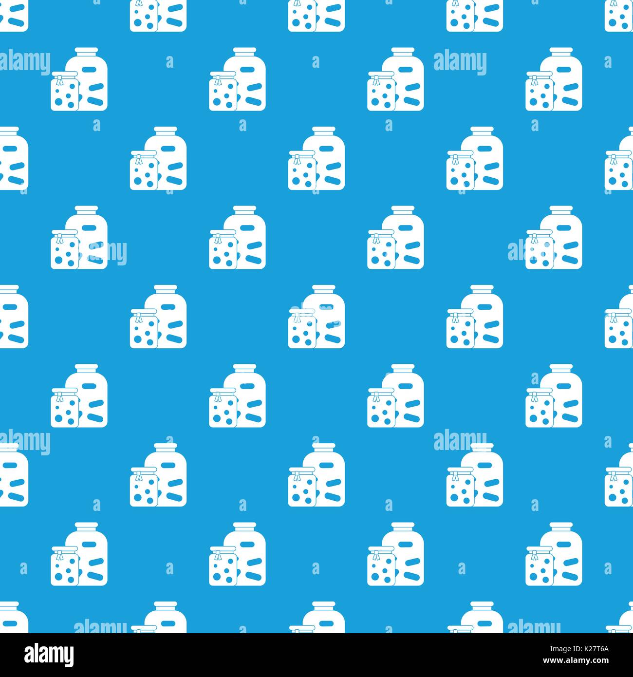 Jars with pickled vegetables and jam pattern seamless blue Stock Vector