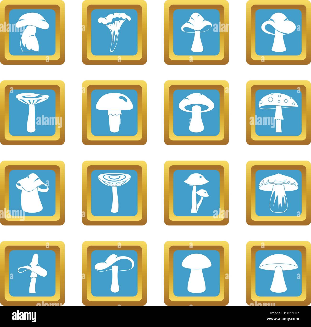 Mushroom icons azure Stock Vector