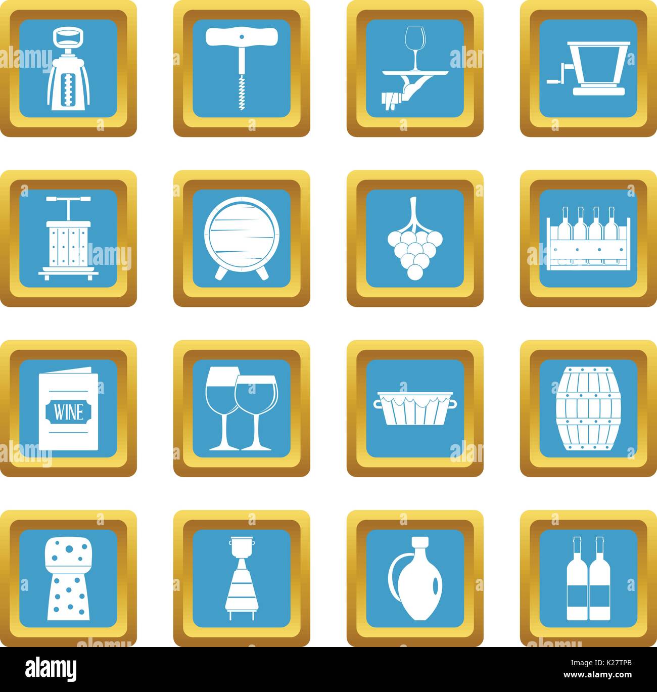 Wine icons azure Stock Vector
