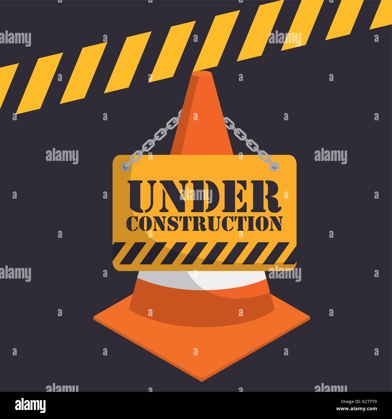 caution cone with under construction sign icon over black background ...