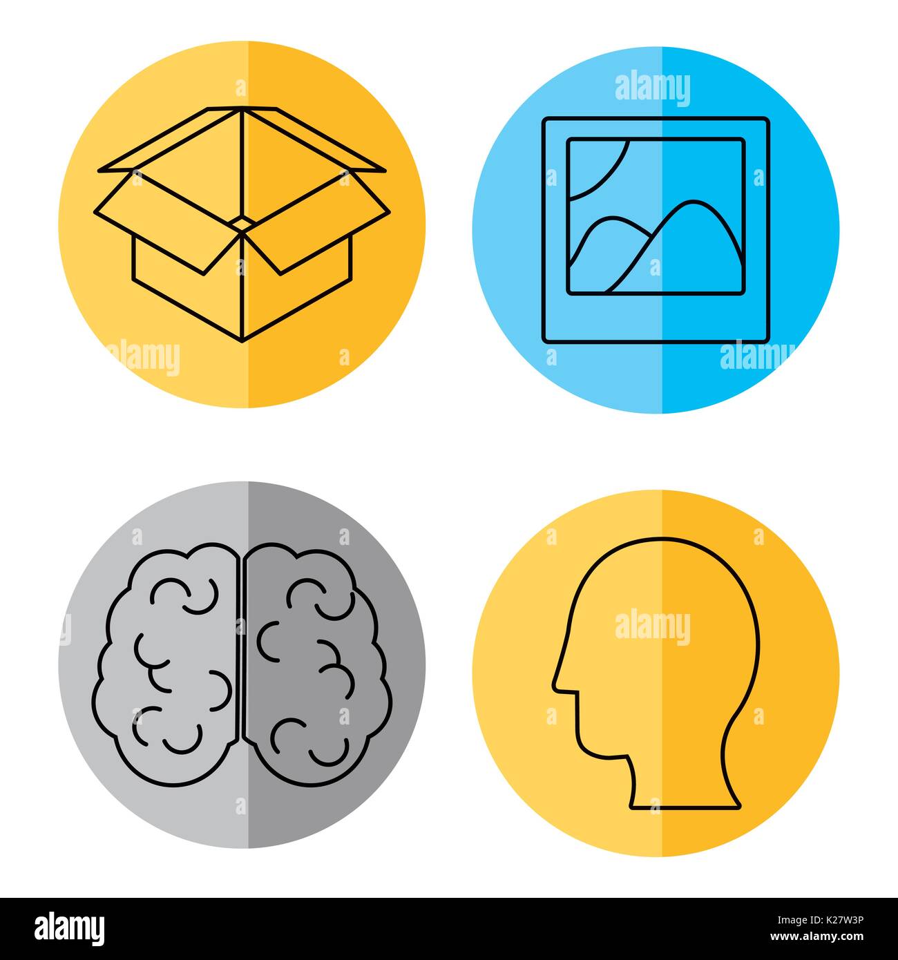 creative process related icons over colorful circles and white ...