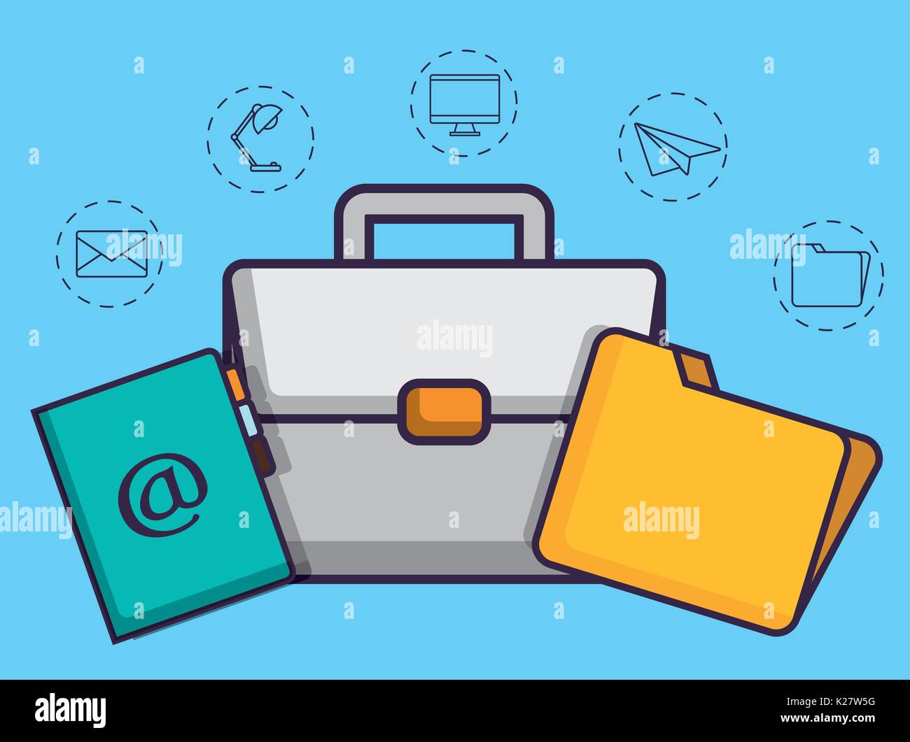 briefcase and office elements icons over blue background colorful ...
