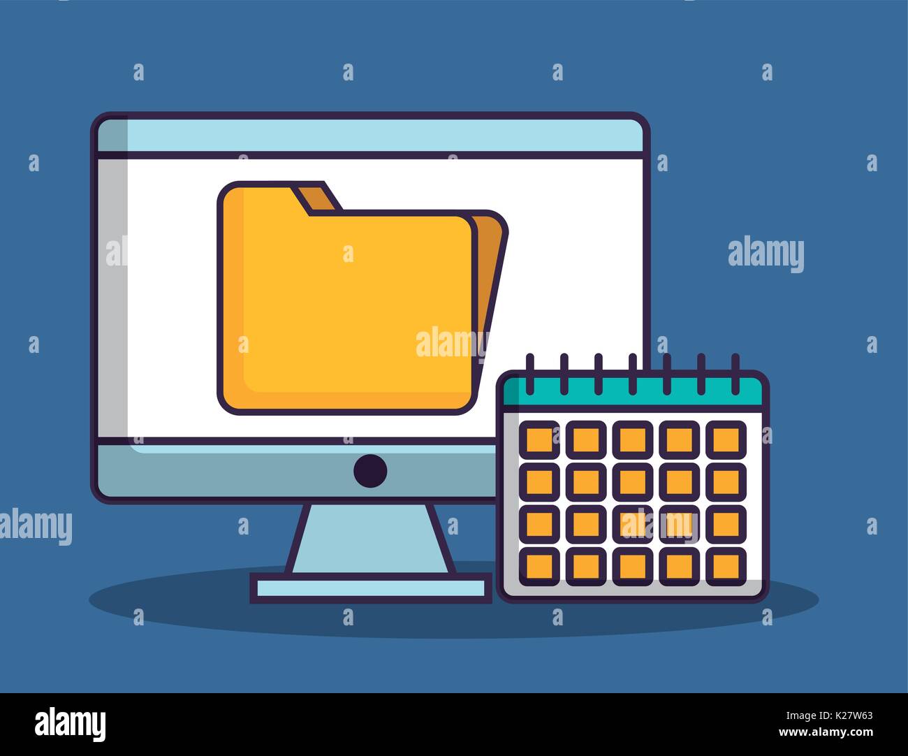 computer and calendar icon over blue background vector illustration ...