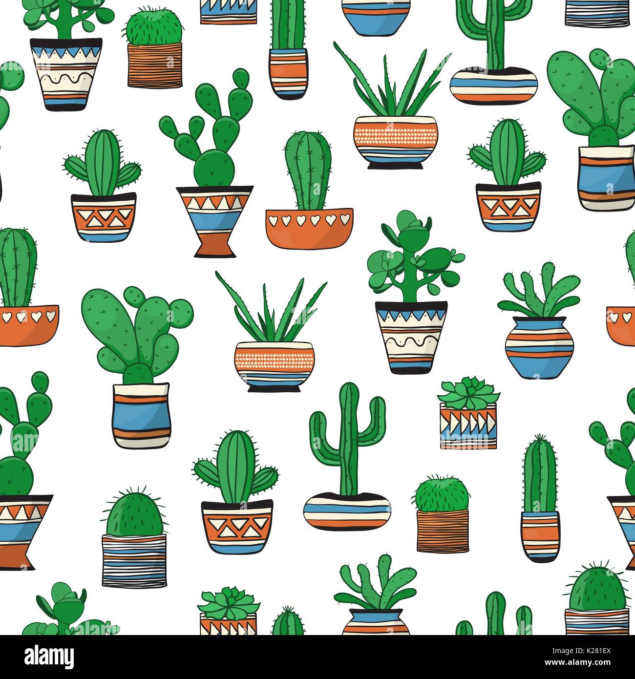 Seamless colored pattern with succulents . Cute vector background Stock ...