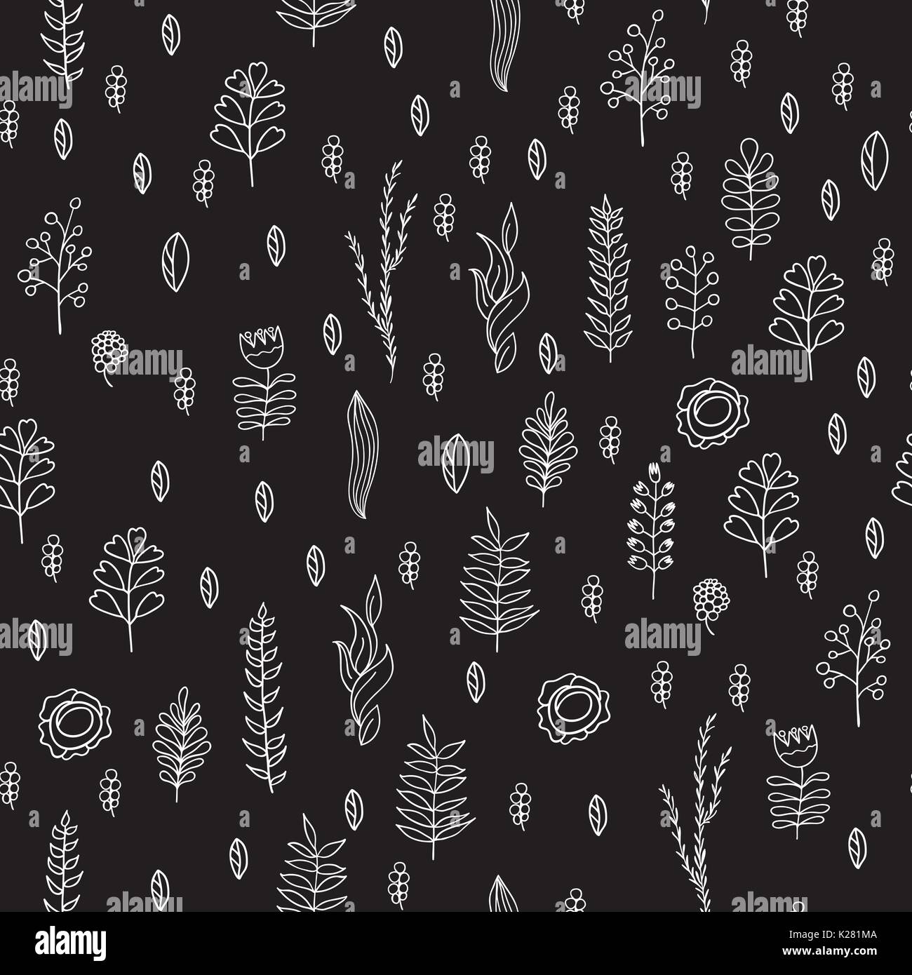 Seamless pattern with doodle plants Stock Vector Image & Art - Alamy