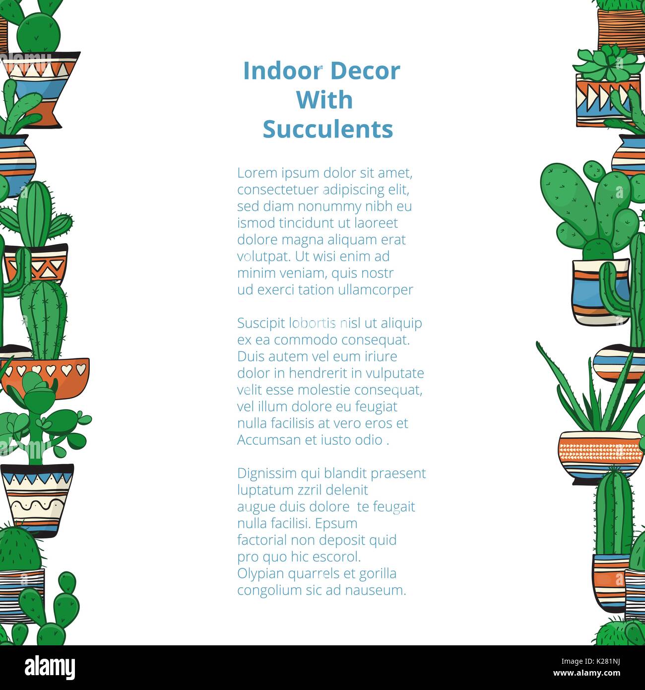 Seamless vertical rows with colored succulents . Vector background . Used clipping mask Stock Vector