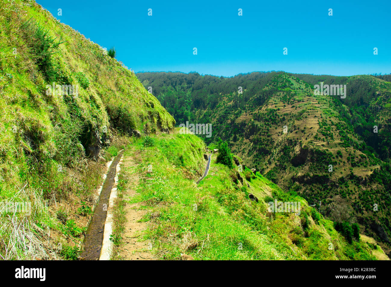 Beautiful scenery of Madeira island while doing a levada walk. A hike which lets you take the most stunning nature photography Stock Photo