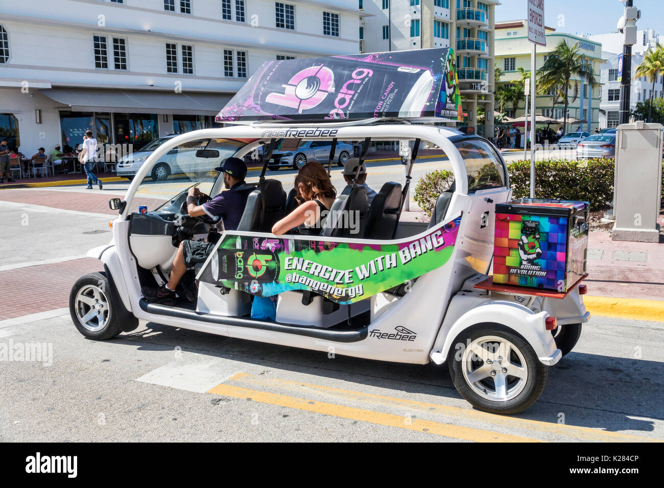 Miami Beach Florida,Ocean Drive,Freebee,free transportation,electric