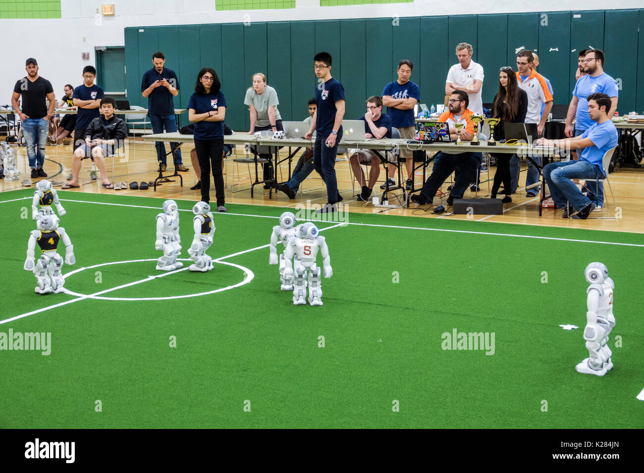 Miami Florida,University of Miami,RoboCup Open,robots,SoftBank Robotics NAO robot,AI artificial intelligence,student students pupil competition,autono Stock Photo