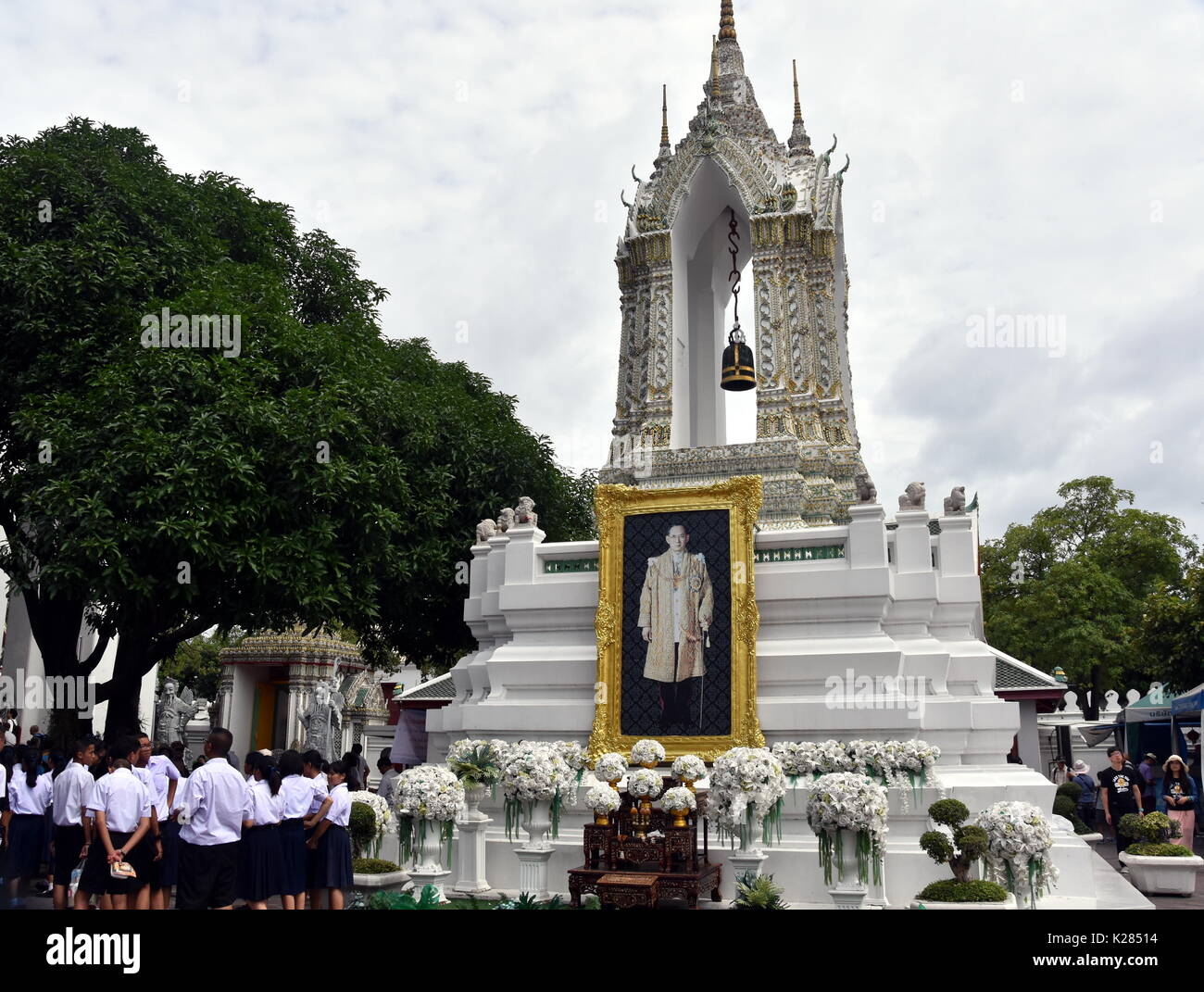 Bangkok, Thailand - Aug 4, 2017. Portrait of Thai King Bhumibol Adulyadej in Wat Pho temple. Thailand’s King Bhumibol Adulyadej has died aged 88, endi Stock Photo