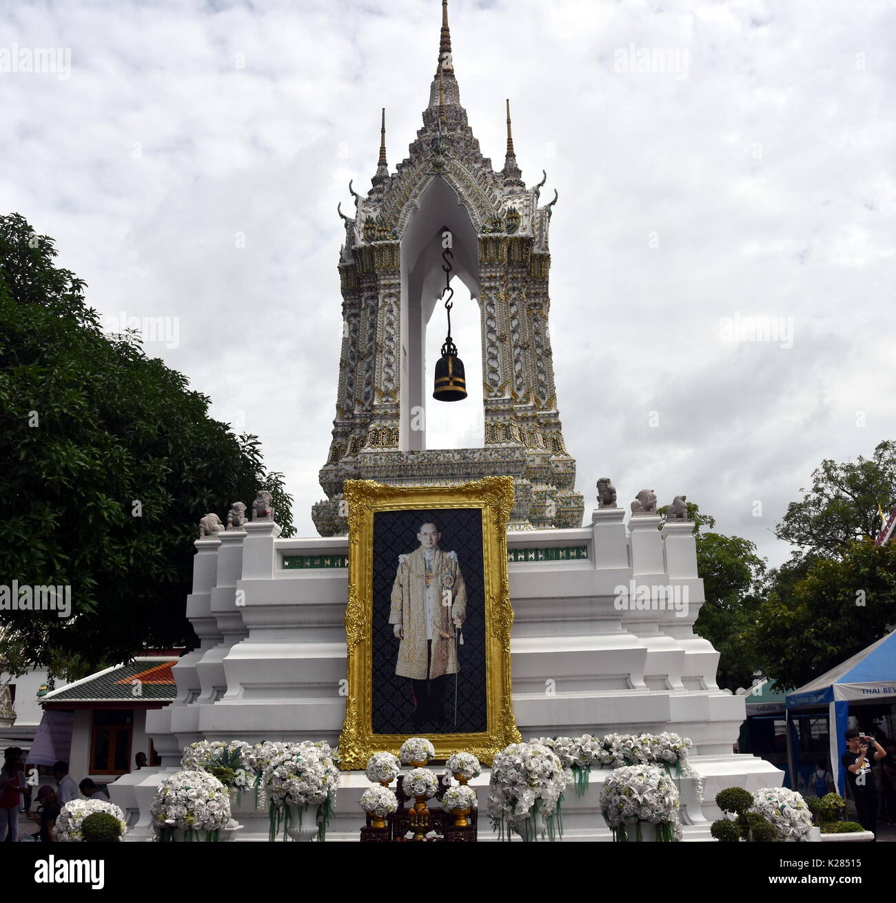 Bangkok, Thailand - Aug 4, 2017. Portrait of Thai King Bhumibol Adulyadej in Wat Pho temple. Thailand’s King Bhumibol Adulyadej has died aged 88, endi Stock Photo