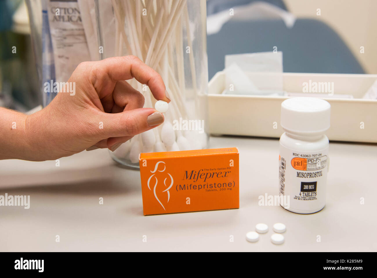 Supreme Court overturns Roe v Wade with Dobbs v JWHO decision.  Medication abortion pills, misoprostol and mifepristone (mifeprex) are the next battle Stock Photo