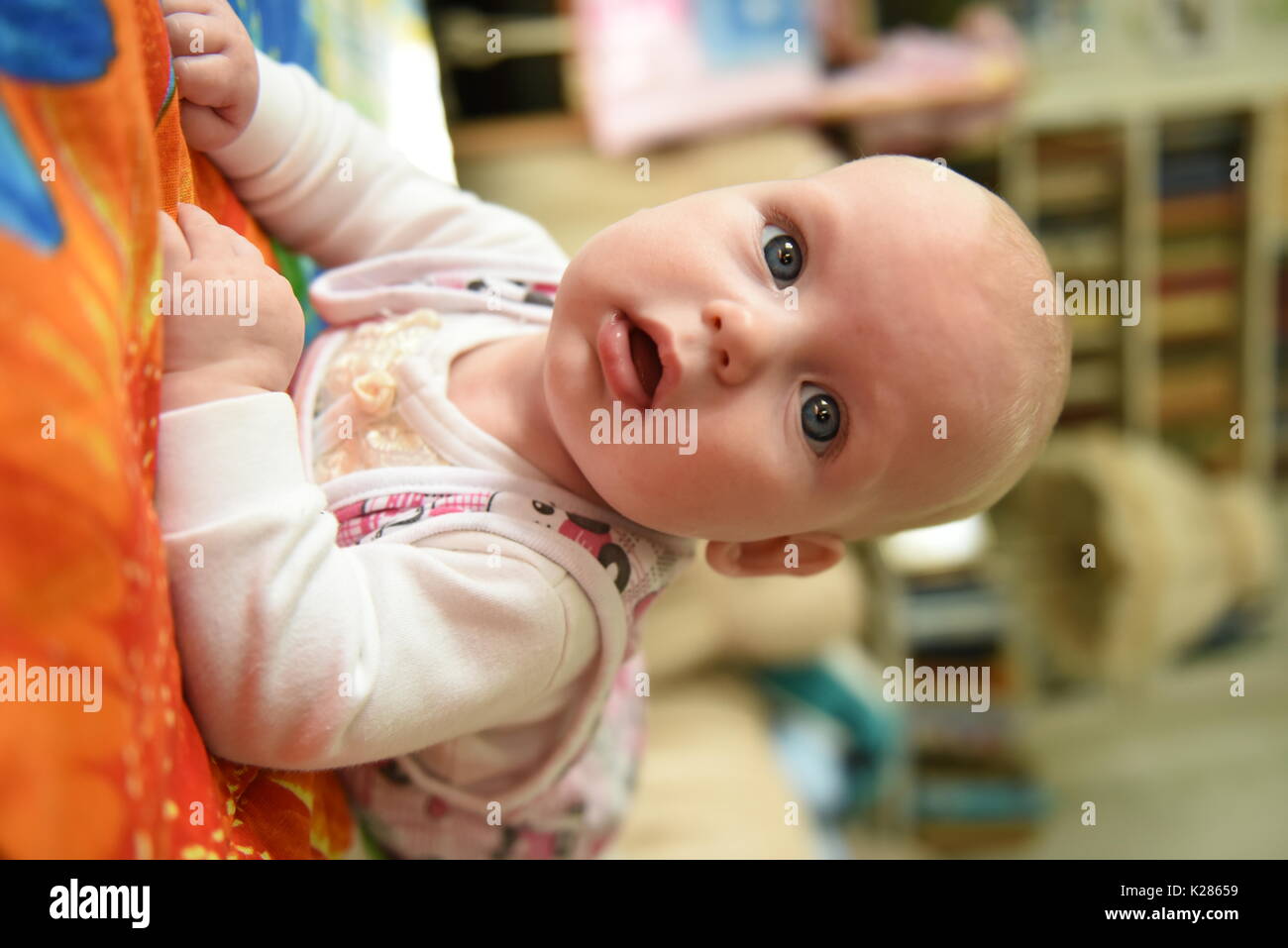 cute dreamly little baby girl portrait Stock Photo