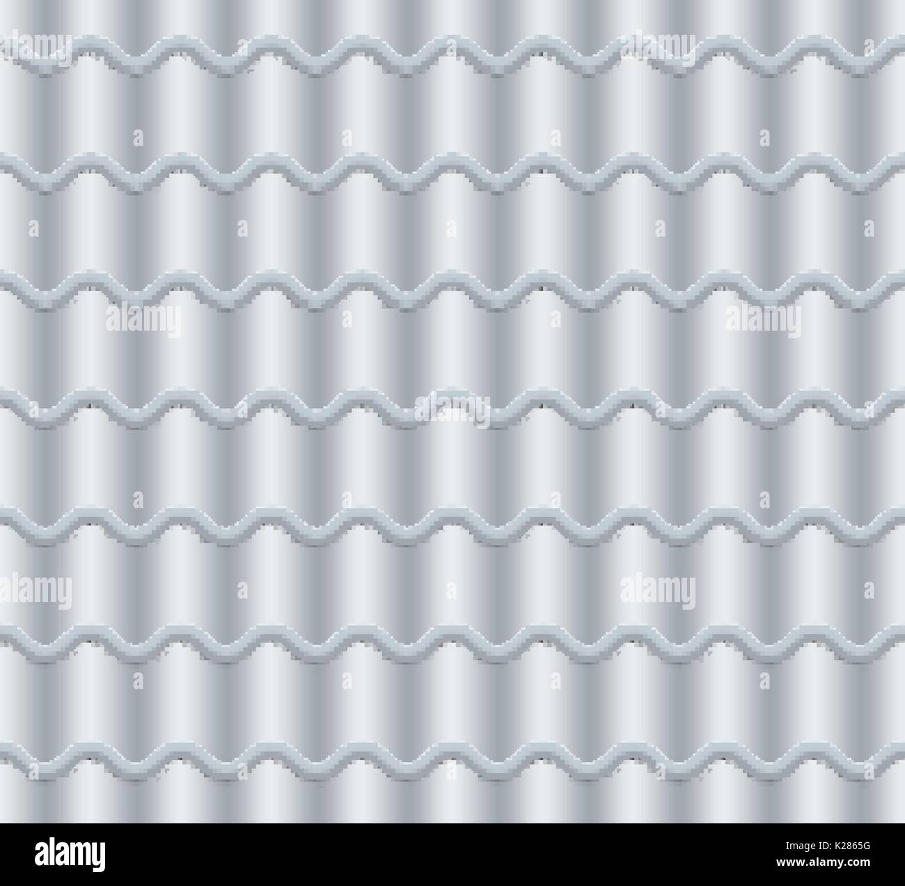 Grey Corrugated Tile Vector. Seamless Pattern. Classic Ceramic Tiles Cover. Fragment Of Roof Illustration. Stock Vector