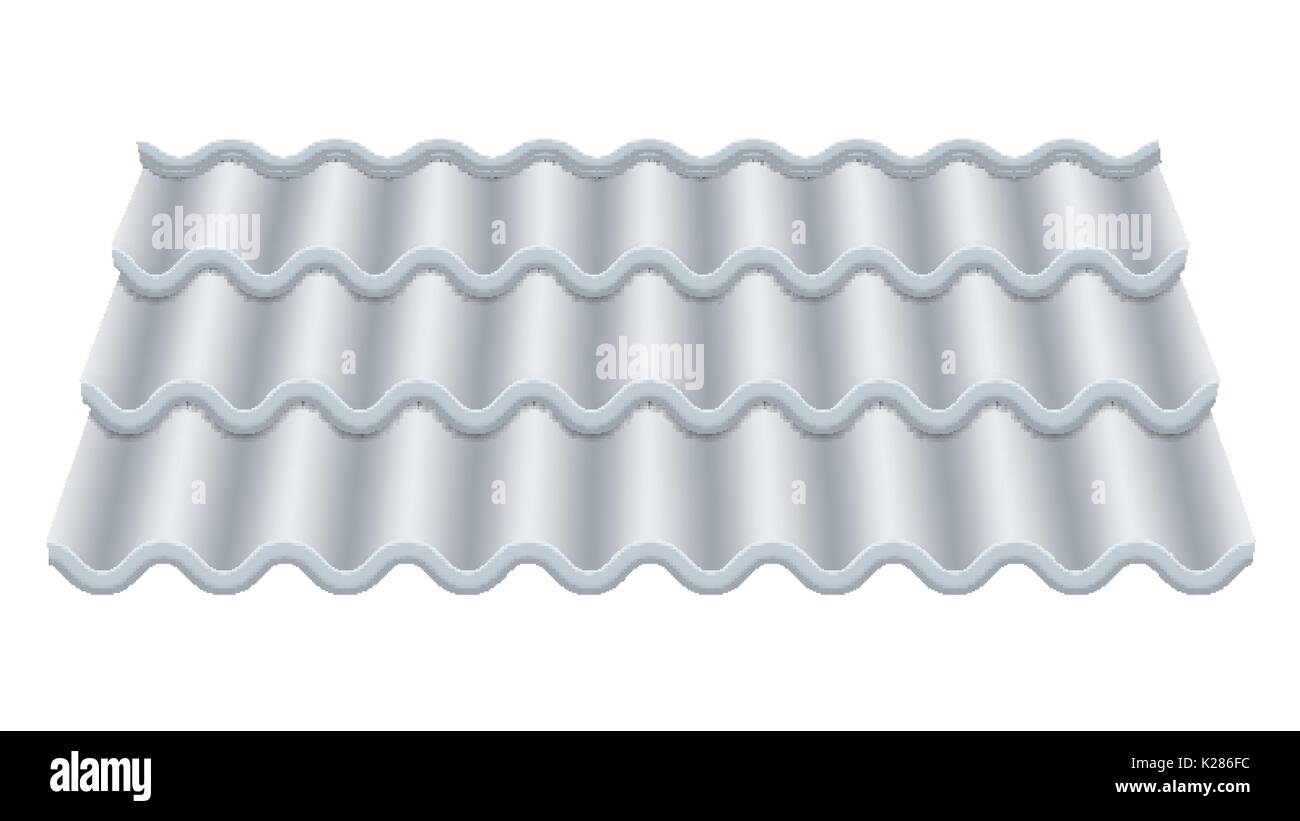 Grey Corrugated Tile Vector. Classic Ceramic Tiles Cover. Fragment Of Roof Illustration. Stock Vector