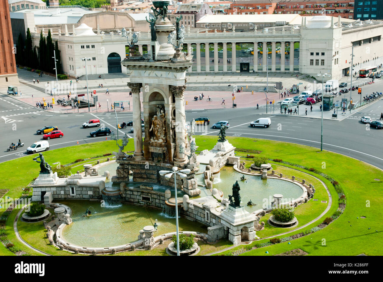 Placa d'Espanya Roundabout - Barcelona - Spain Stock Photo