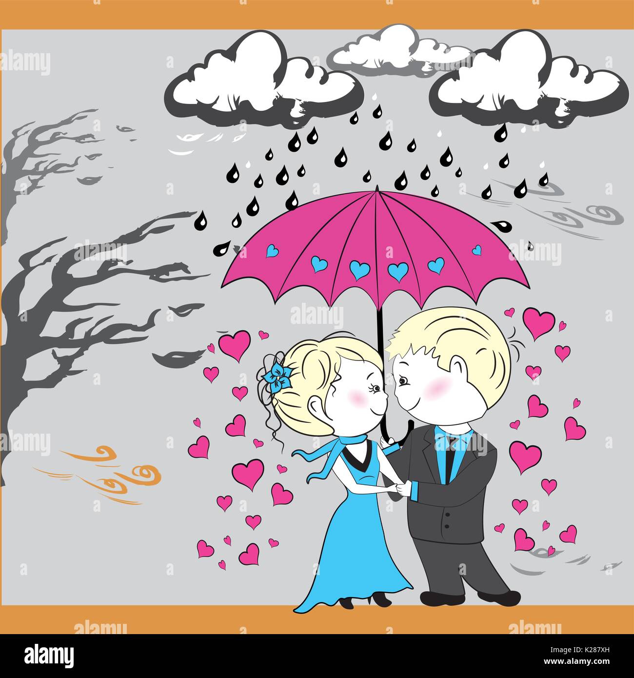 Romantic cartoon couple in rain hi-res stock photography and images - Alamy