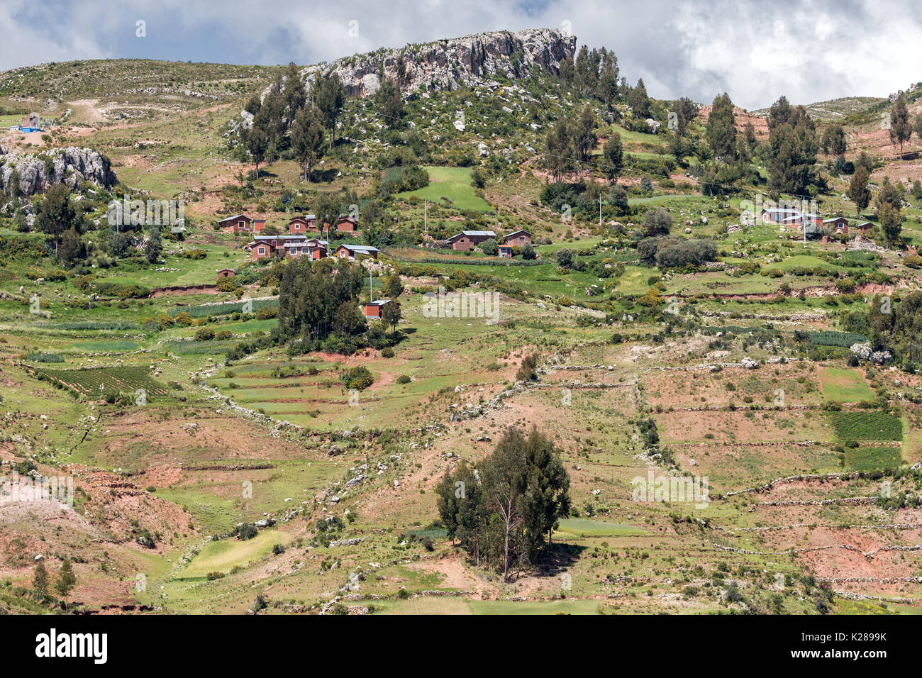 Homes on islands in Lake Titicaca Peru Stock Photo Alamy