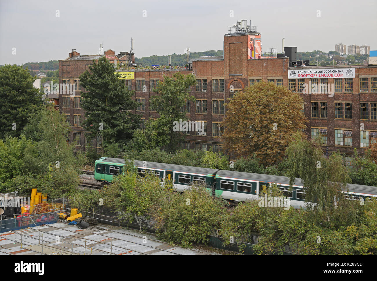 Peckham's famous Bussey Building, London, UK, a disused Victorian factory now home to artists, music, roof top bars and an open-air cinema Stock Photo