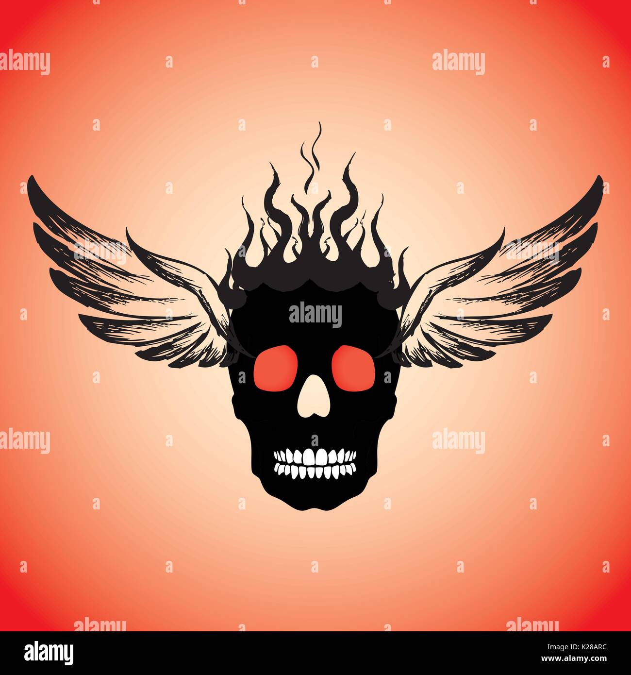 Skull on Fire with Flames and wings,Vector Illustration. Stock Vector