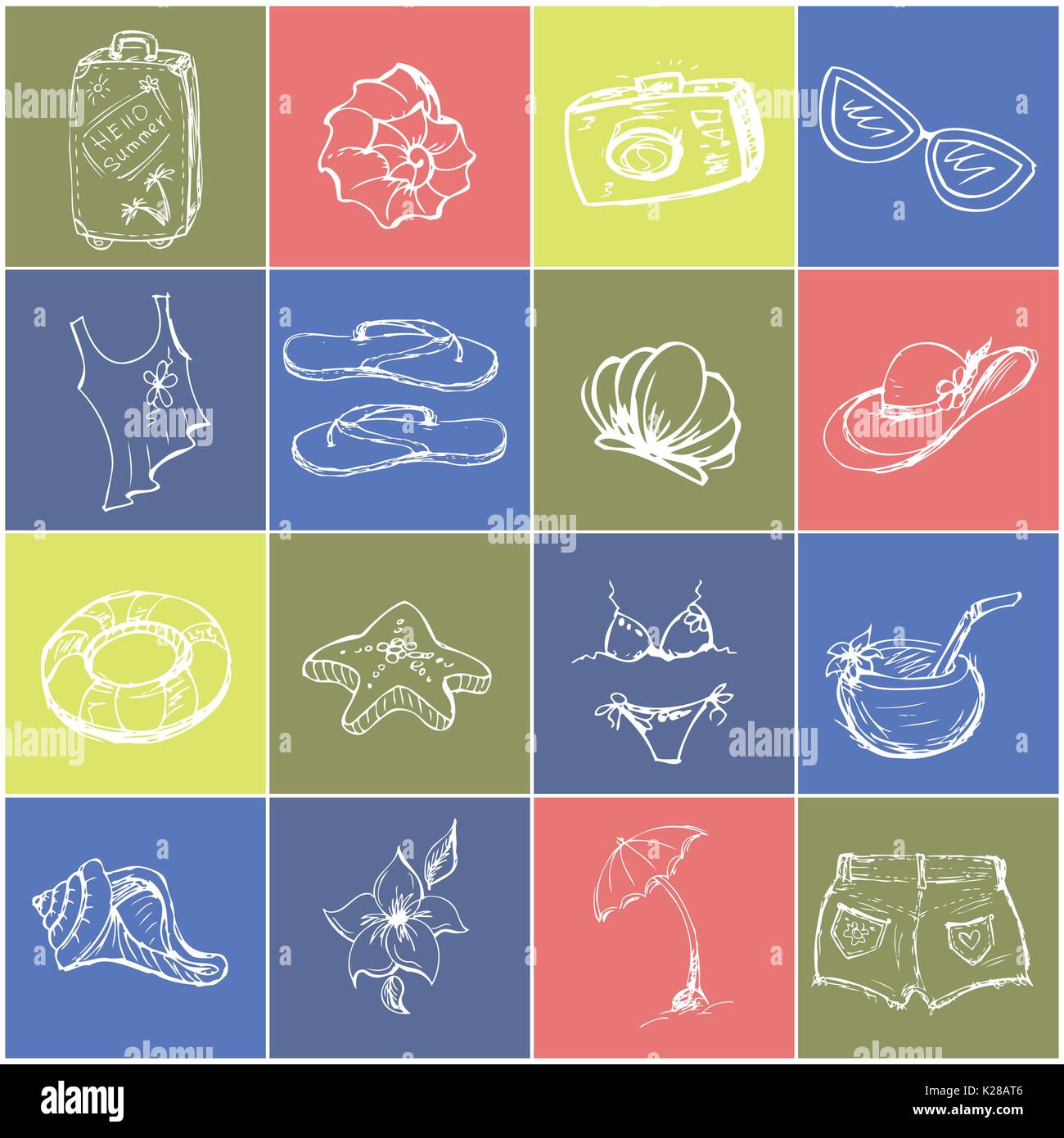 Set icon summer holiday, Hand drawn vector illustrations Stock Vector ...