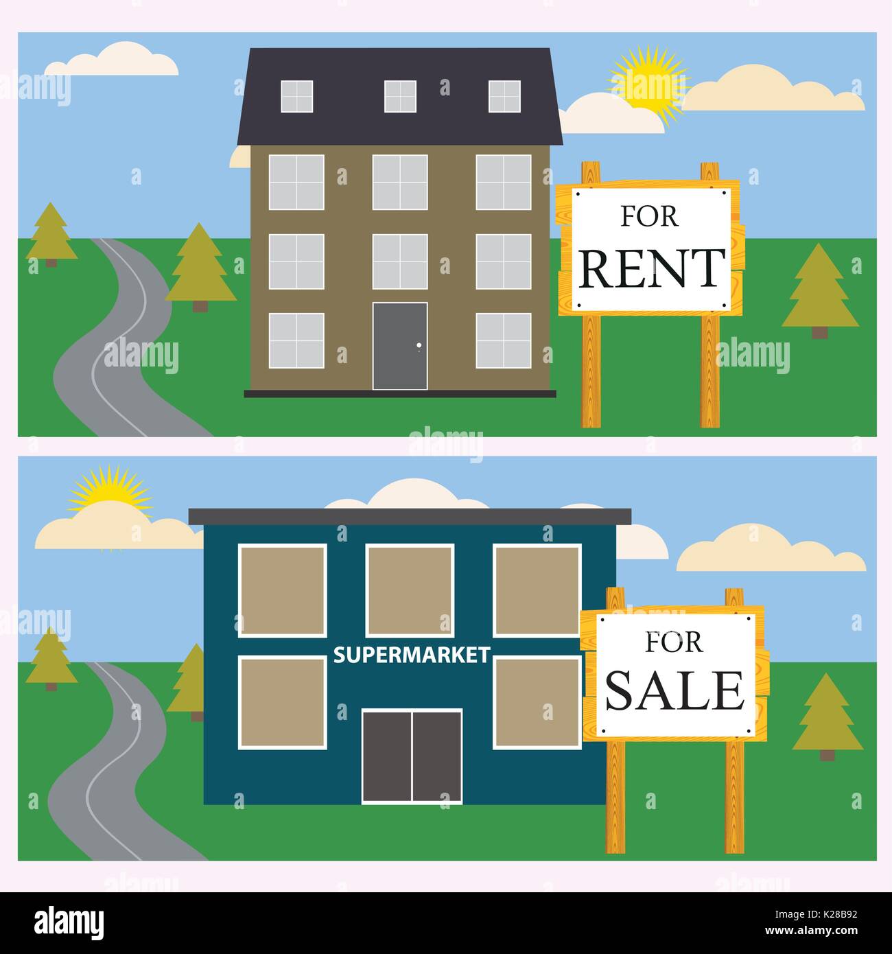 House for rent or for sale. Vector illustration. Stock Vector