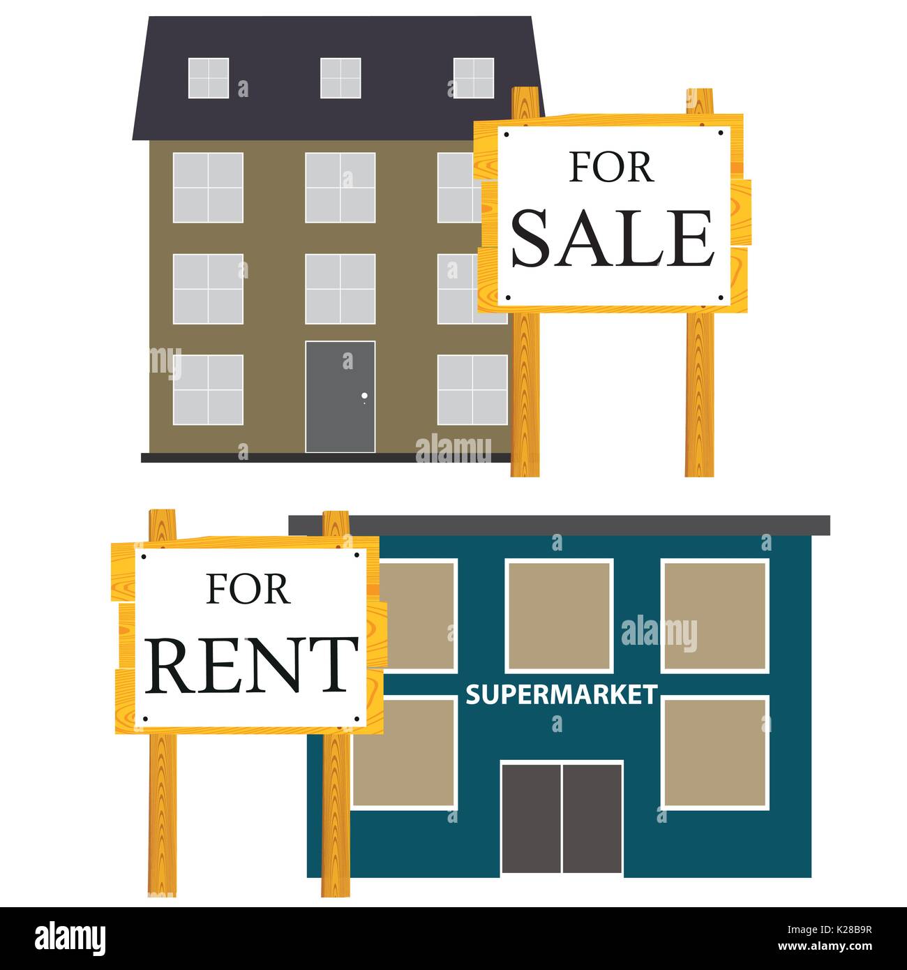House for rent or for sale on white background . Vector illustration. Stock Vector