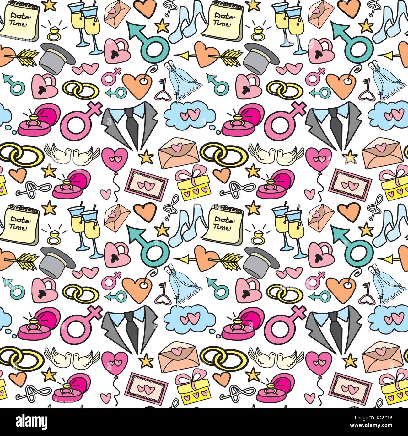 doodle wedding seamless pattern, hand drawn, vector illustration Stock ...